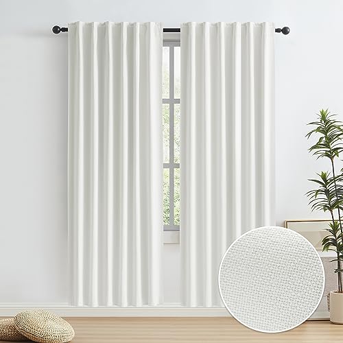 KEQIAOSUOCAI Faux Linen Beige Curtains 80 Inches Long Natural Color Farmhouse Rod Pocket Back Tab Hook Belt Temporary Door Cover Room Divider Closet Curtains for Bedroom Crude 2 Panels 50 x 80