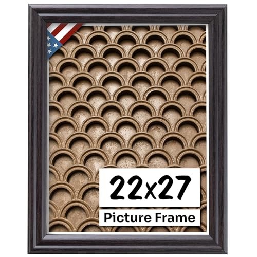 Coffee Brown 22x27 Picture Frame .75" Inch Wide - Dark Brown Wall Decor Handmade Solid Wood Frames with Preinstalled Hangers and UV Blocking Plexiglass 27x22 Frame