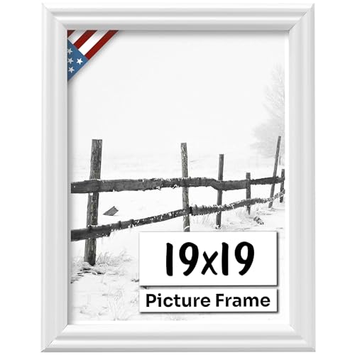 White 19x19 Picture Frame .75" Inch Wide - White Wall Decor Handmade Solid Wood Frames with Preinstalled Hangers and UV Blocking Plexiglass 19x19 Frame