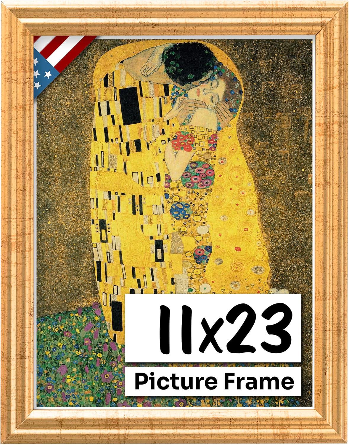 Antique Gold 11x23 Picture Frame .75" Inch Wide - Gold Wall Decor Handmade Solid Wood Frames with Preinstalled Hangers and UV Blocking Plexiglass 23x11 Frame