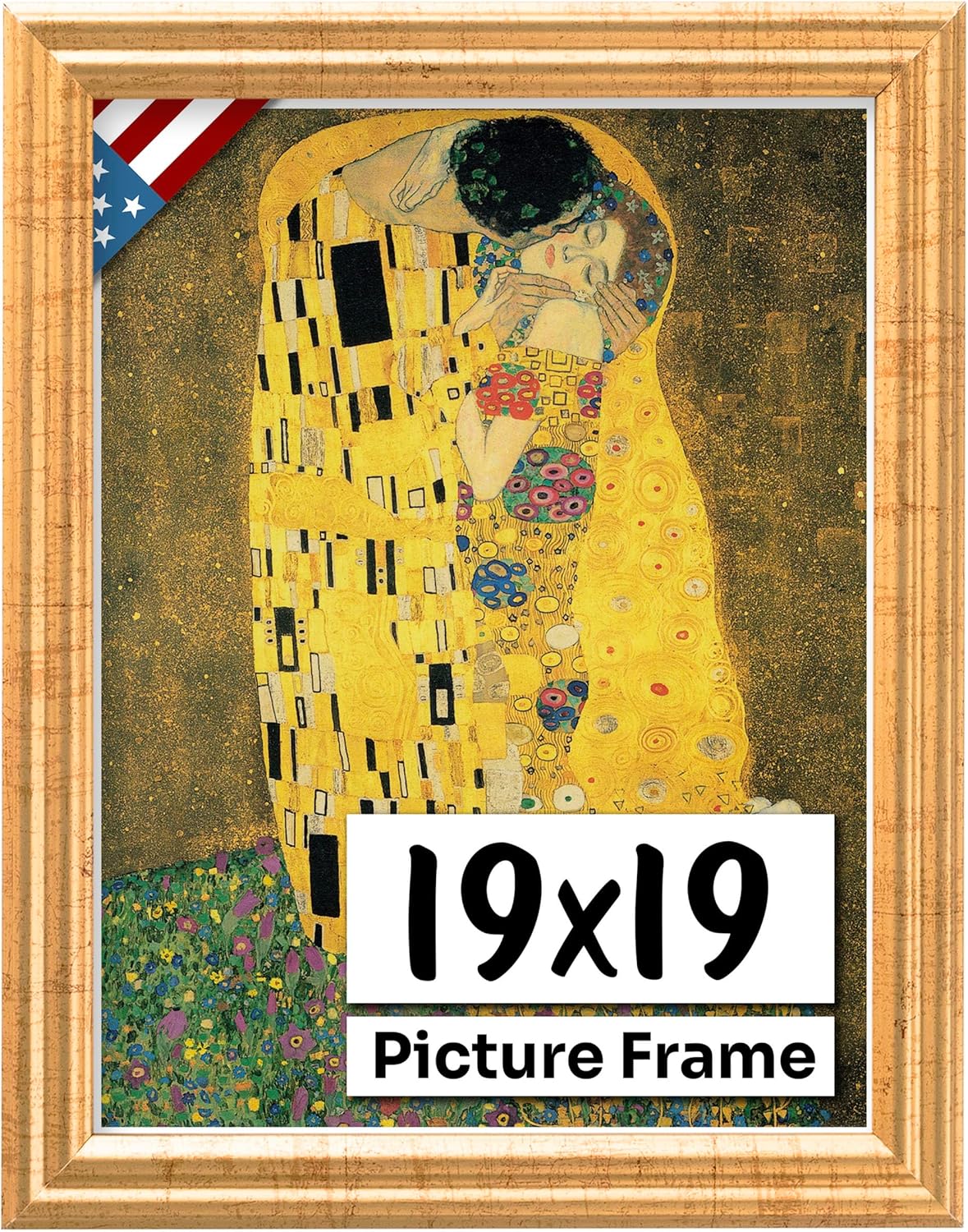 Antique Gold 19x19 Picture Frame .75" Inch Wide - Gold Wall Decor Handmade Solid Wood Frames with Preinstalled Hangers and UV Blocking Plexiglass 19x19 Frame