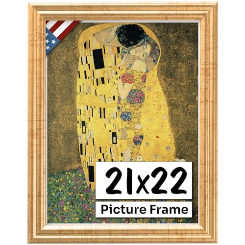 Antique Gold 21x22 Picture Frame .75" Inch Wide - Gold Wall Decor Handmade Solid Wood Frames with Preinstalled Hangers and UV Blocking Plexiglass 22x21 Frame