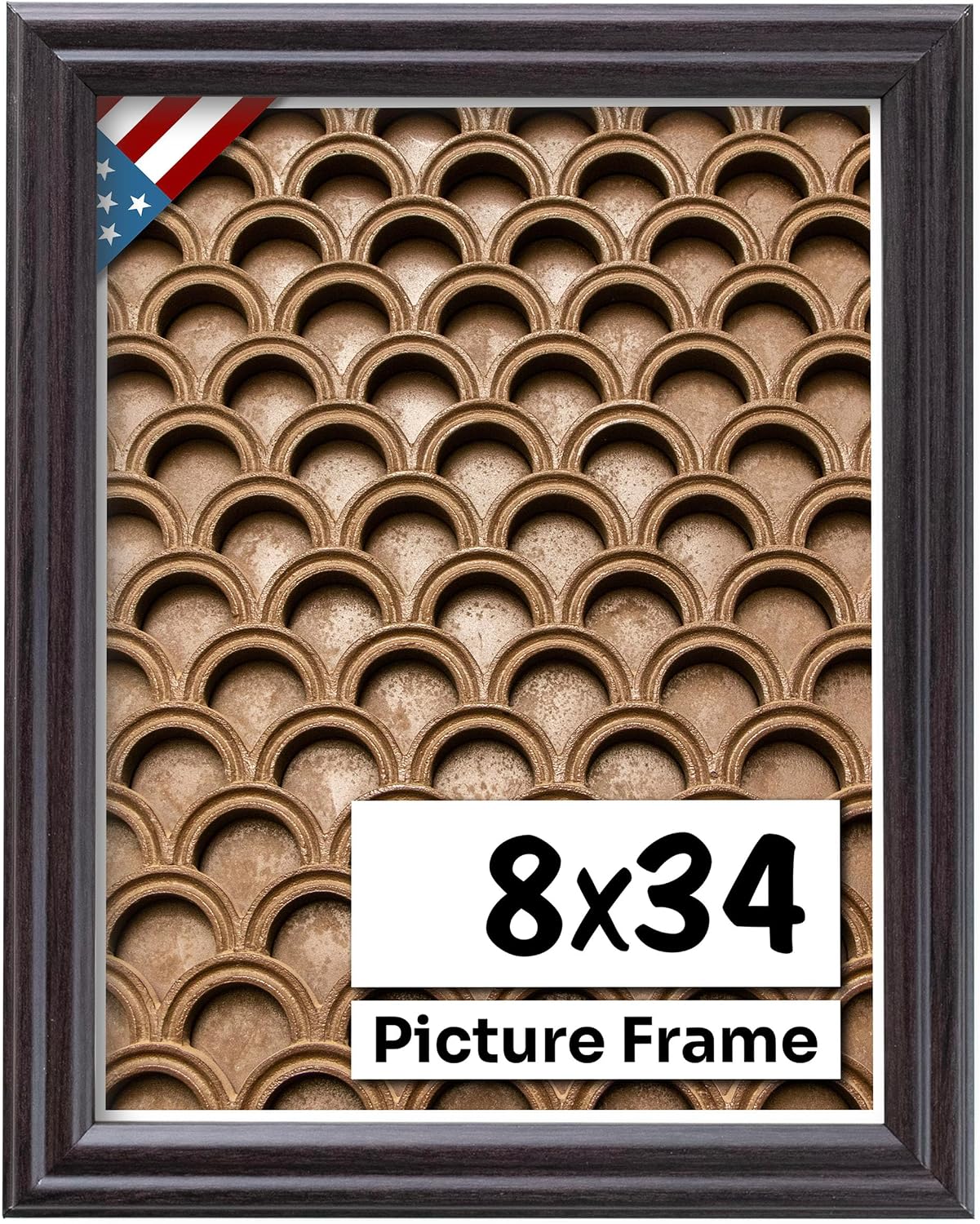 Coffee Brown 8x34 Picture Frame .75" Inch Wide - Dark Brown Wall Decor Handmade Solid Wood Frames with Preinstalled Hangers and UV Blocking Plexiglass 34x8 Frame