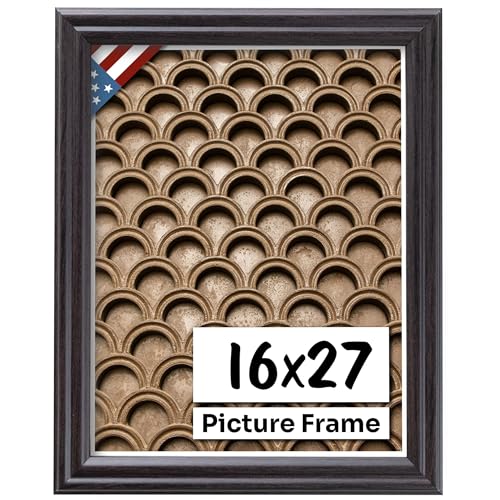 Coffee Brown 16x27 Picture Frame .75" Inch Wide - Dark Brown Wall Decor Handmade Solid Wood Frames with Preinstalled Hangers and UV Blocking Plexiglass 27x16 Frame