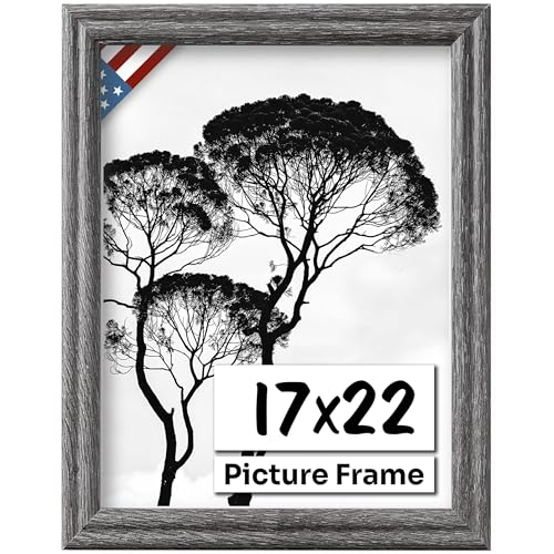 Barnwood Gray 17x22 Picture Frame .75" Inch Wide - Handmade American Solid Wood Picture Frames with Preinstalled Hangers and UV Blocking Plexiglass Frames