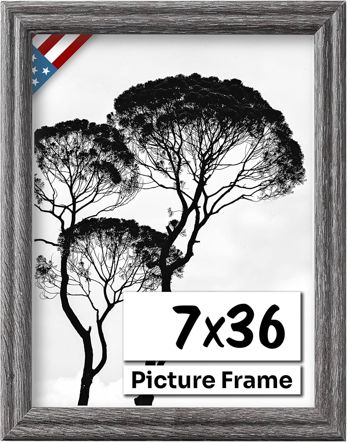 Barnwood Gray 7x36 Picture Frame .75" Inch Wide - Handmade American Solid Wood Picture Frames with Preinstalled Hangers and UV Blocking Plexiglass Frames