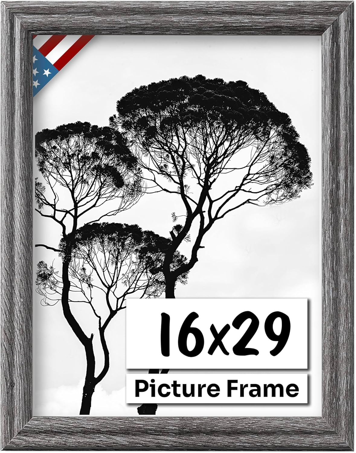 Barnwood Gray 16x29 Picture Frame .75" Inch Wide - Handmade American Solid Wood Picture Frames with Preinstalled Hangers and UV Blocking Plexiglass Frames