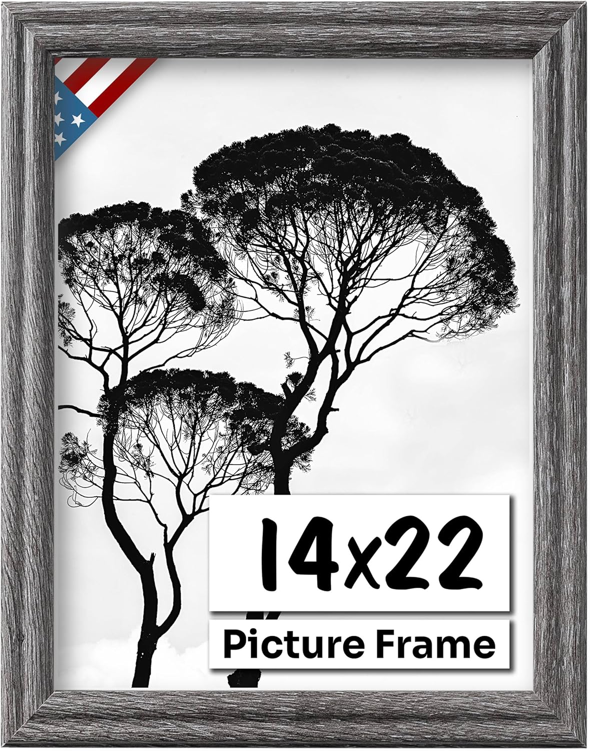 Barnwood Gray 14x22 Picture Frame .75" Inch Wide - Handmade American Solid Wood Picture Frames with Preinstalled Hangers and UV Blocking Plexiglass Frames