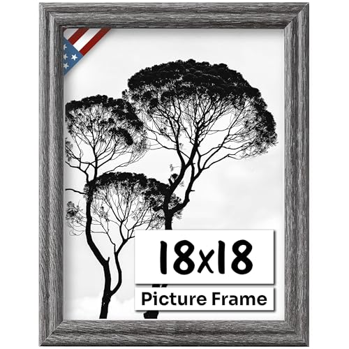 Barnwood Gray 18x18 Picture Frame .75" Inch Wide - Handmade American Solid Wood Picture Frames with Preinstalled Hangers and UV Blocking Plexiglass Frames