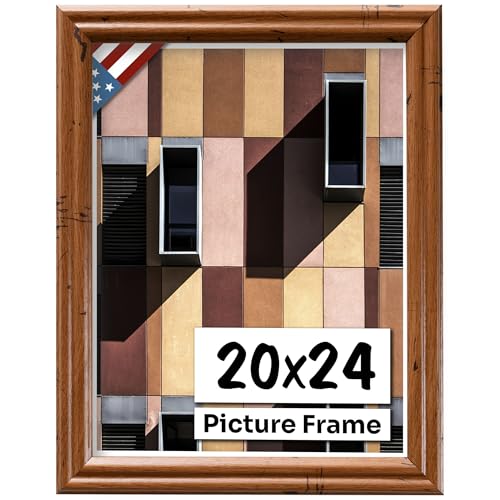 Distressed Oak 20x24 Picture Frame .75" Inch Wide - Handmade American Solid Wood Picture Frames with Preinstalled Hangers and UV Blocking Plexiglass Frames