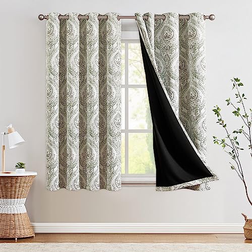 jinchan Blackout Curtains 72 Inch Length 2 Panels Green Damask