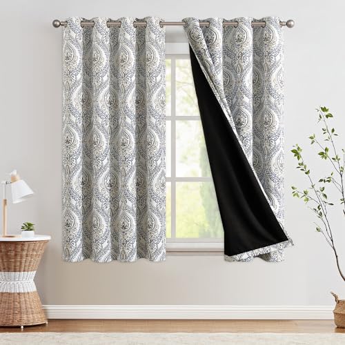 jinchan Blackout Curtains 72 Inch Length 2 Panels Blue Damask Medallion Window Curtains for Bedroom Grommet Thermal Insulated Drapes for Living Room Vintage Luxury Window Treatments Set