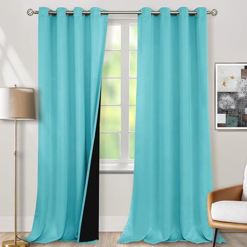 BGment Aqua Blackout Curtains 95 Inches Long 2 Panels Set for Living Room, Thermal Insulated 100% Light Blocking Curtains & Drapes, Grommet Soundproof Curtains for Bedroom Window, Each 52 Wide