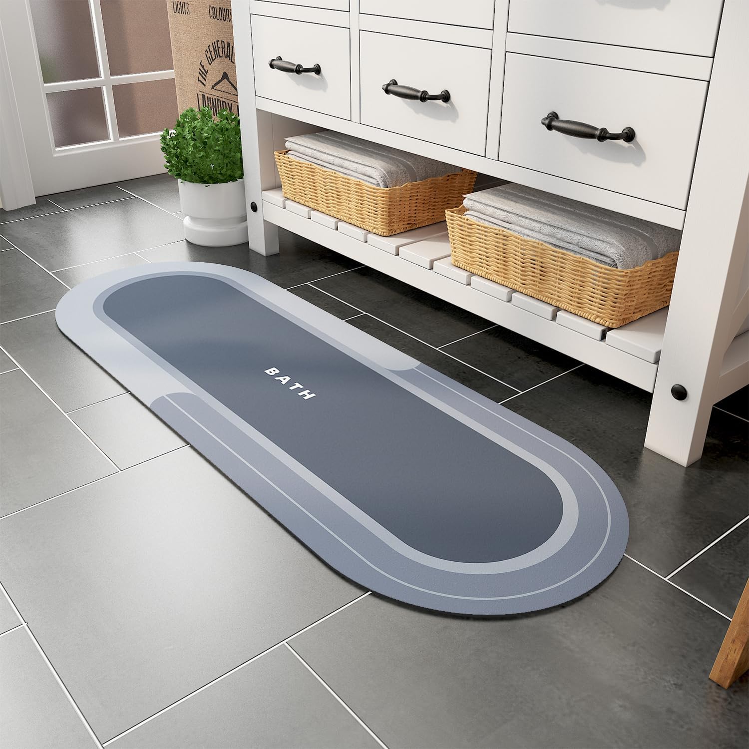 MontVoo Blue Bath Mat Runner