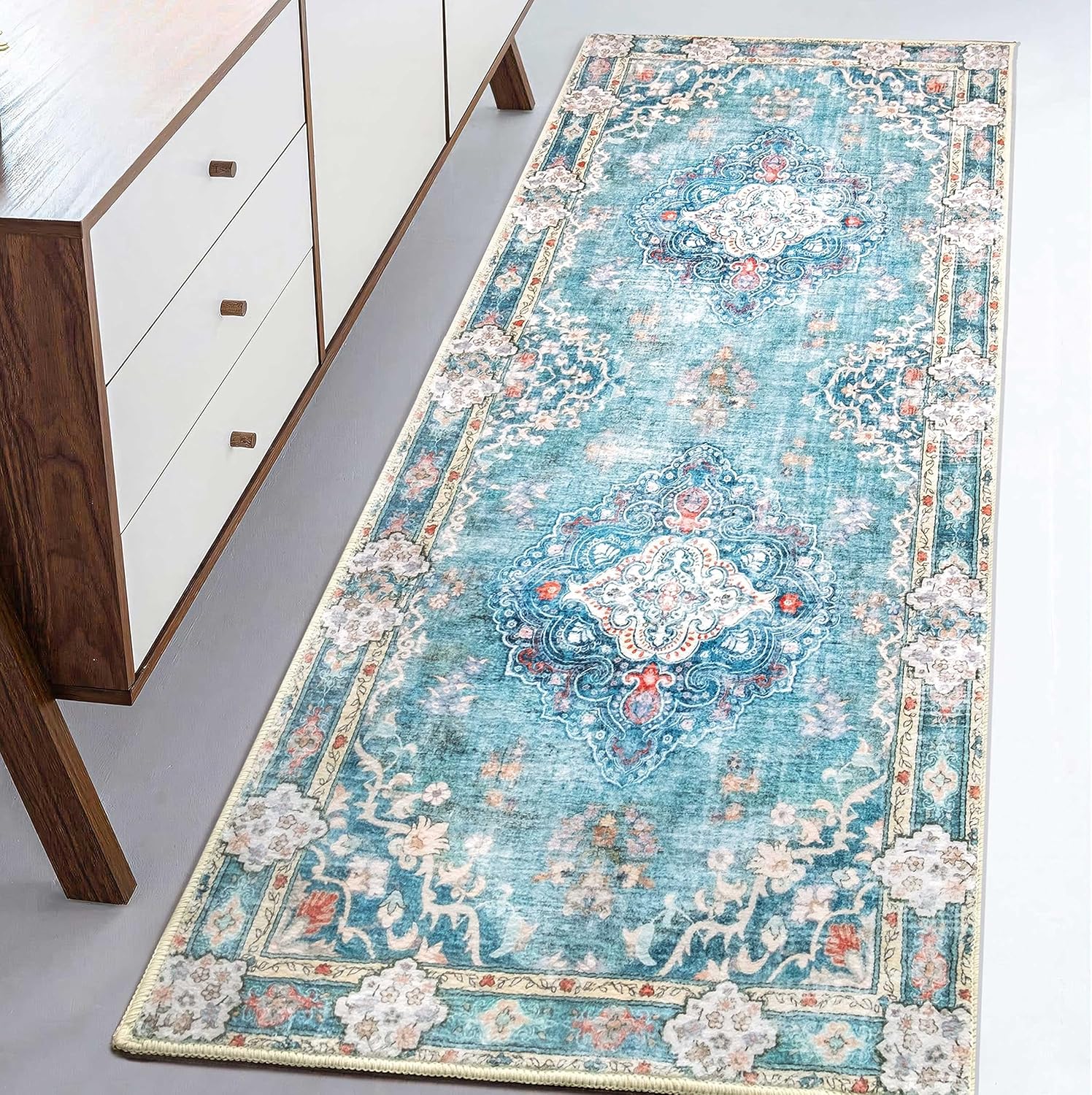 MUJOO Hallway Runner Rug (Teal) 2'x6'