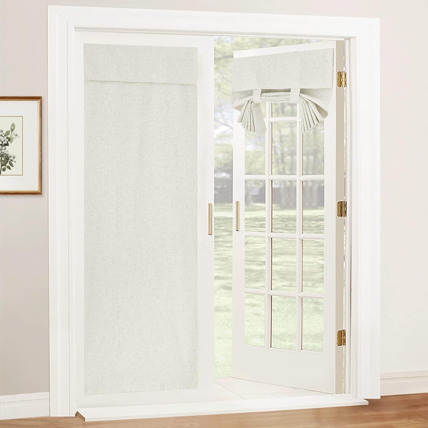 RYB HOME 100% Blackout Tricia Door Curtains, Linen Textured Blend Thermal Insulating Privacy French Door Window Tie Up Shades Sidelight Curtains for Kitchen, W 34 x L 80 inches, Linen, 1 Panel