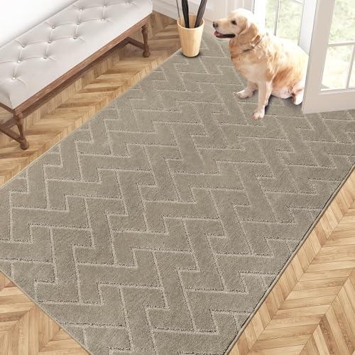 PURRUGS Easy Care Area Rug 4ft x 6ft, Non-Slip Machine Washable Entry Rug, Dog Door Mat, Stain Resistant Accent Rug for Hallway, Bedroom, Kitchen, Laundry, Bathroom or any high traffic areas, Taupe