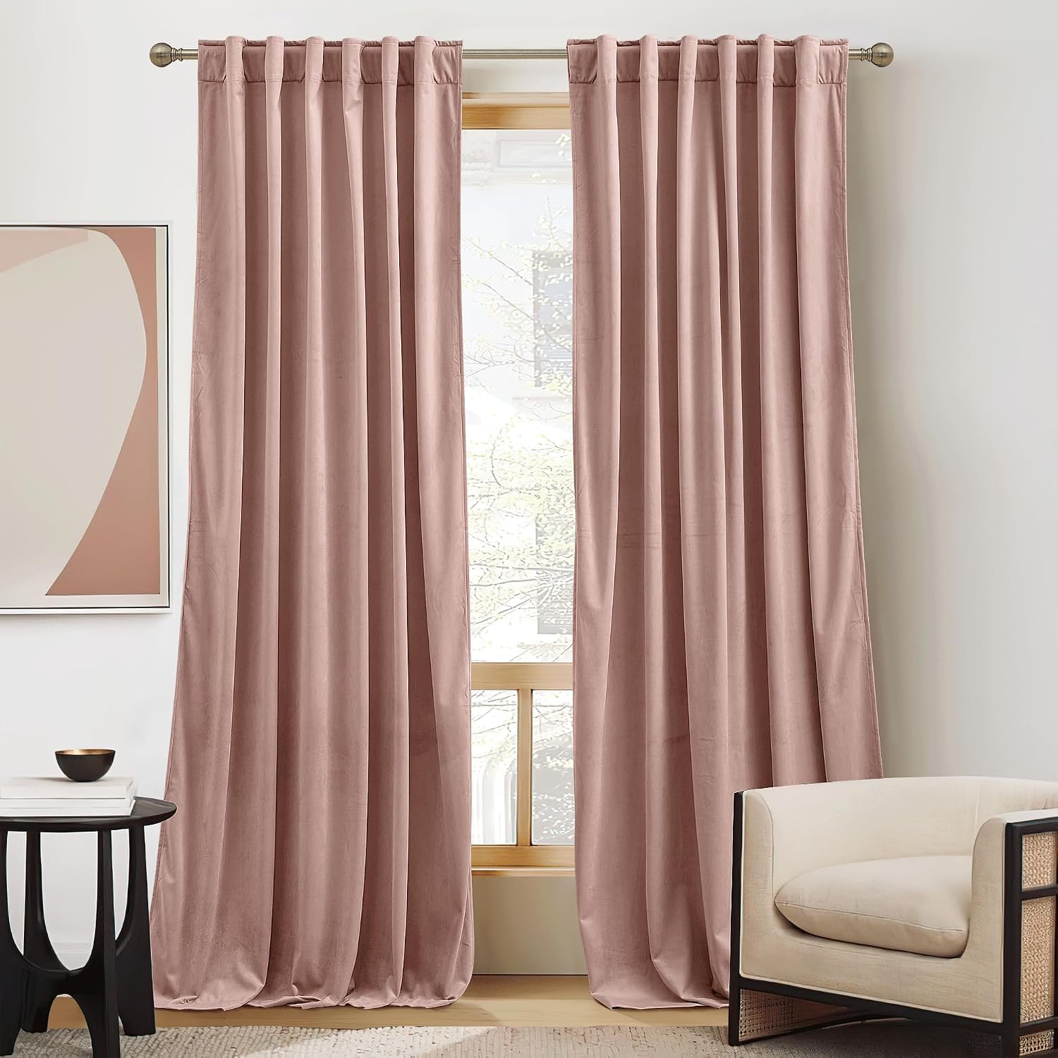 RYB HOME Dusty Pink Velvet Curtains