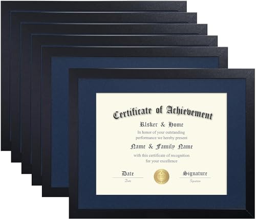 ELSKER&HOME 11x14 Diploma Frame 6 Pack, Diploma Frames 8.5x11 with Black Mat or 11x14 Document Frame without Mat,Multipack College Certificate/Degree Frames for wall,Set of 6