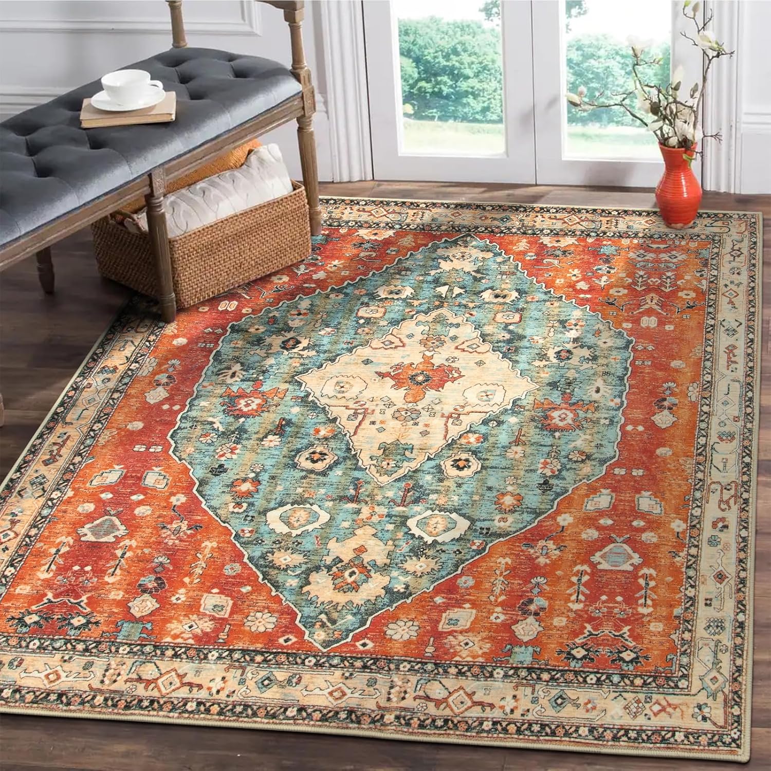 Lahome Boho Tribal Square 4x4 Washable Rug