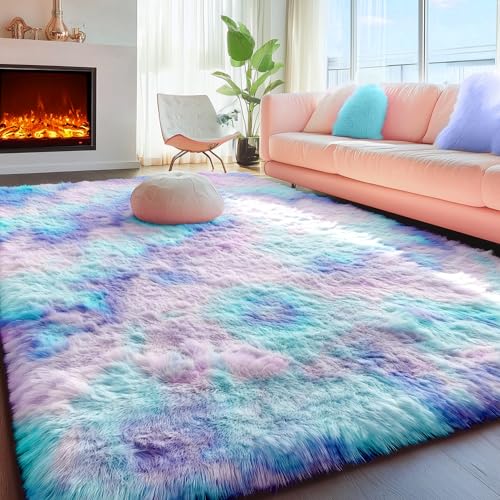 PAGISOFE Cute Kawaii Purple Rainbow Rug