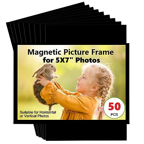 Bulk Magnetic Picture Frame 5X7 for Refrigerator-50 Pack,Black Photo Magnets Sleeves for Teachers