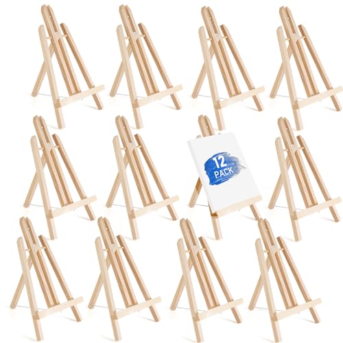 Falling in Art 12Inch Wood Easel Stand, Tabletop Display Stand A-Frame Artist Easel for Painting Canvas, Portable Photo, Picture and Sign Holder (12 Pack)