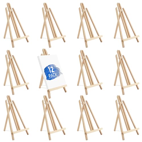 Falling in Art 16 Inch Wood Easel Stand, Tabletop Display Stand A-Frame Artist Easel for Painting Canvas, Portable Photo, Picture and Sign Holder (12 Pack)