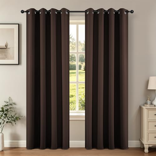 Joydeco Blackout Curtains 120 inches Long 2 Panels Set, Thermal Insulated Long Curtains & Drapes 2 Burg, Room Darkening Grommet Drapes for Bedroom Living Room Windows (W52 x L120 Inch, Chocolate)
