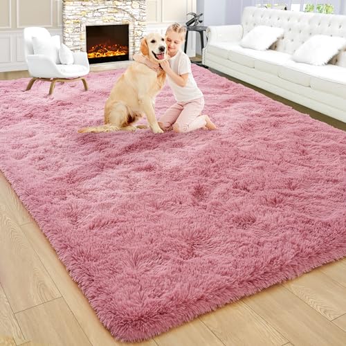Noahas Fluffy 8x10 Area Rugs for Living Room,Shaggy Blush Rugs for Bedroom Girls,Thick Shag Throw Carpet,Soft Non-Slip Dorm Nursery Kids Rug Home Decor Aesthetic