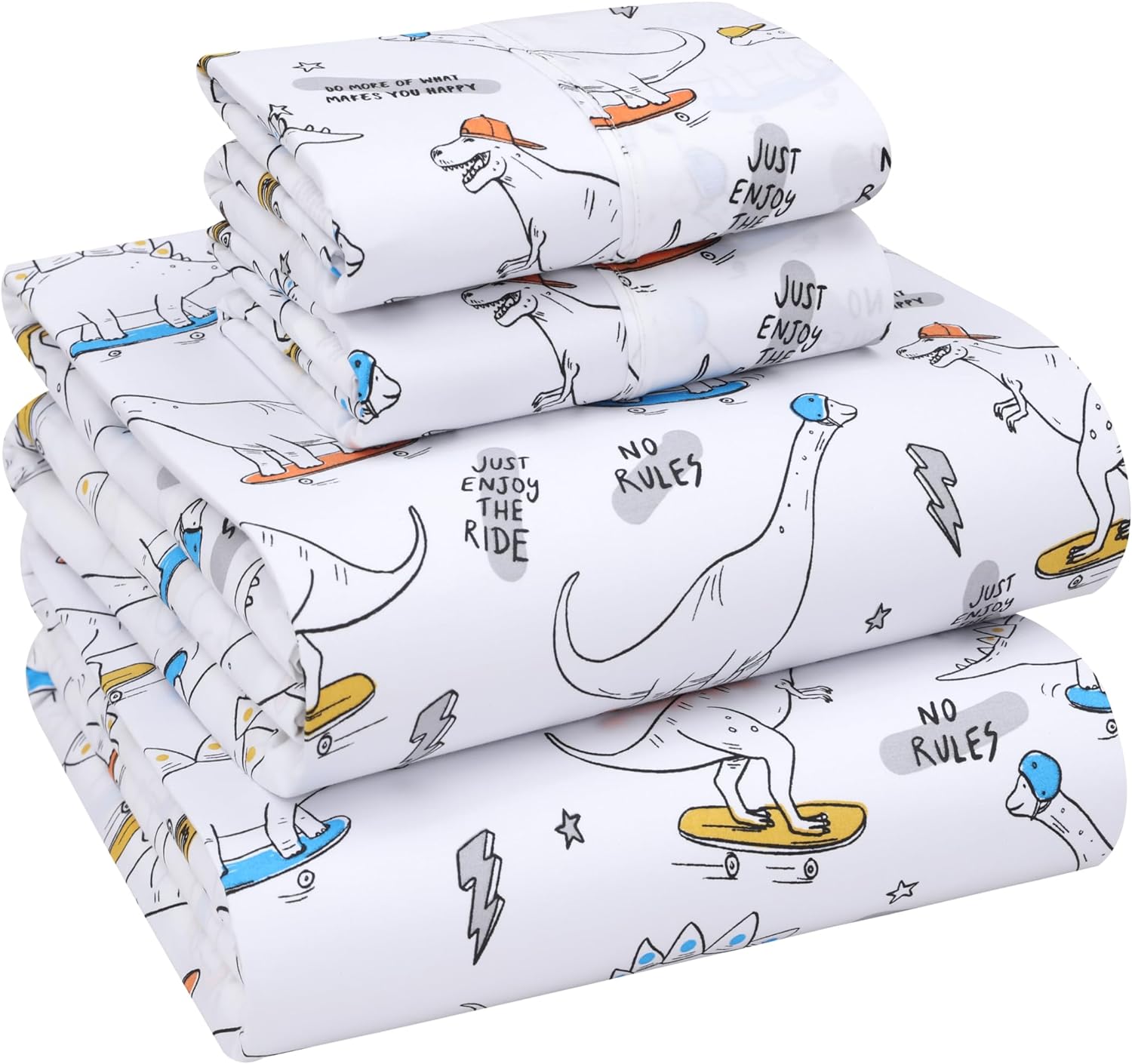 RUVANTI 100% Cotton Full Size Bed Sheets, 4 Pieces, Soft & Breathable Percale Weave Bedding, Deep Pocket 16", Hotel Standard, Crisp Cool Feel, Durable, Perfect Sheet Set Floral, Dino