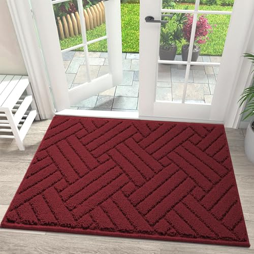 Door Mat Indoor Doormat, Entryway Rug Door Mats Non-Slip Rubber Backing,Heavy Duty Low-Profile Entrance Rugs, Absorbent Resist Dirt Doormats Floor Door mat for Entryway,Red 32"x48"