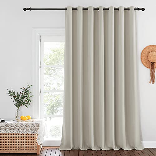 NICETOWN Extra Wide Blackout Sliding Door Curtains 108 inch Length - Grommet Insulated Curtain Light & Sound Blocking Drape for French Door/Patio Door (Natural, W100 x L108, 1 Panel)