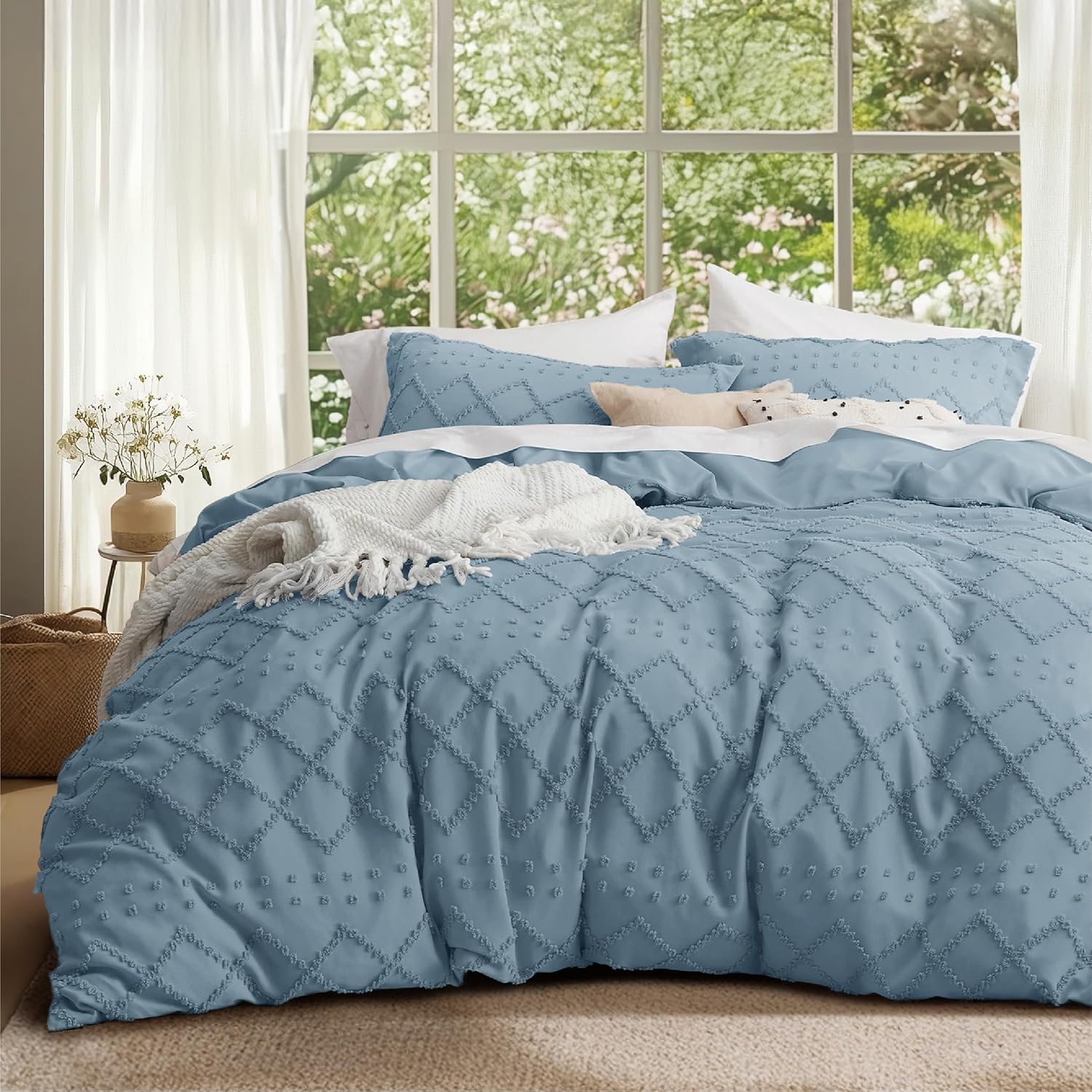 Bedsure Boho Duvet Cover (King, Mineral Blue)