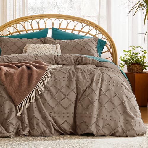 Bedsure Boho Duvet Cover King Size - Deep Khaki Breathable & Soft Boho Bedding, Machine Washable Comforter Cover for All Seasons, Includes 1 Duvet Cover 104"x90" with 2 Pillow Shams & Zipper Closure