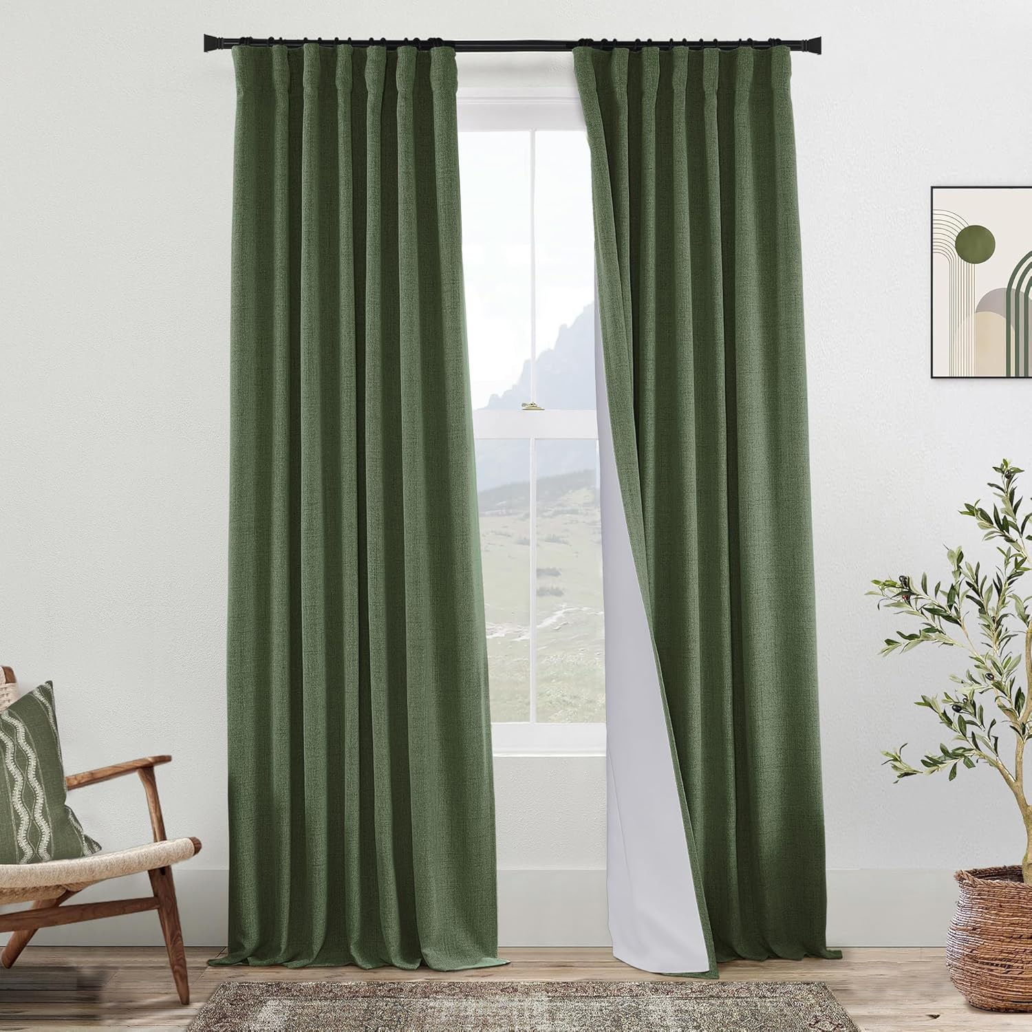 PANELSBURG 90 Inch 2 Panels Blackout Curtains for Living Room Olive Green Spring Farmhouse Light Blocking Curtains for Shift Workers Blackout Drapes for Sliding Doors