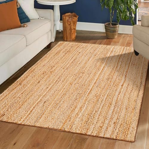 Hausattire Hand Woven Jute Braided Rug, 4'x6'  Natural, Reversible Boho Entry Area Rugs for Kitchen, Living Room I Farmhouse Indoor Outdoor Decorative Floor Rug, 48x72 Inches