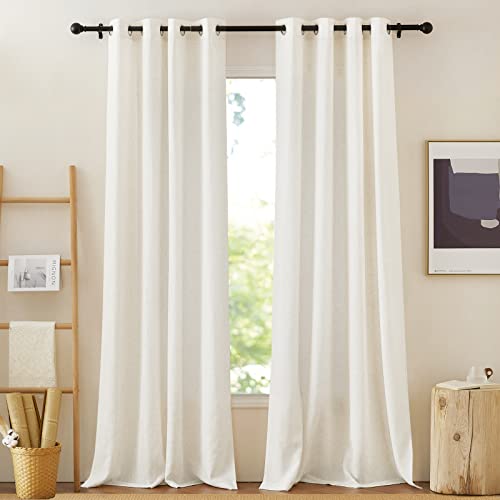 NICETOWN Linen Burlap 144 inches Long Curtains for Living Room, Grommet Privacy with Light Filtering Semi Sheer Window Treatments for Bedroom/Living Room, W52 x L144, 2 Panels