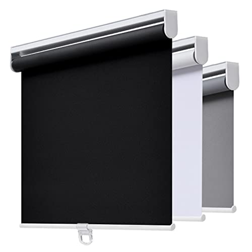 AOSKY Cordless Roller Shades Blackout Blinds for Windows Room Darkening Rolled Up Shades with Spring System, UV Protection Window Shades Door Blinds for Home and Office (48" W x 72" H, Black)