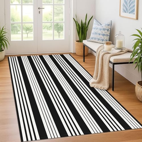 KOZYFLY Black & White Striped Outdoor Rug (Budget)