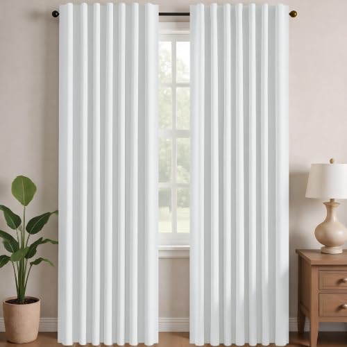 Deconovo Blackout Curtains, Thermal Insulated, W70 x L63 2 Panels, Back Tab, Machine Washable, Room-Darkening Drapes for Bedroom/Living Room Star White