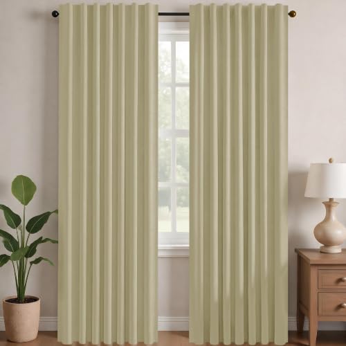 Deconovo Blackout Curtains, Thermal Insulated, W70 x L63 2 Panels, Back Tab, Machine Washable, Room-Darkening Drapes for Bedroom/Living Room Beige
