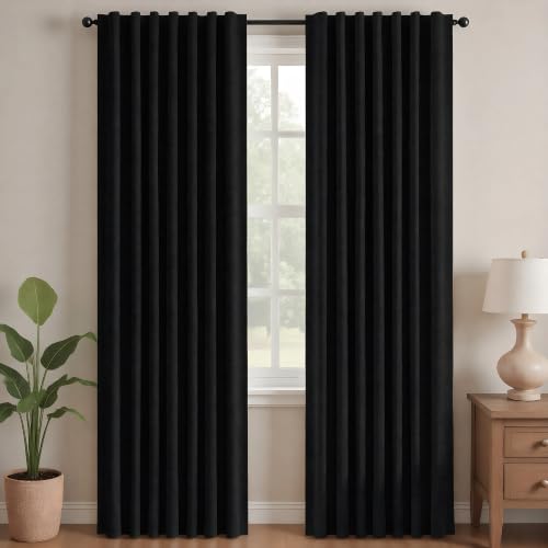 Deconovo Blackout Curtains, Thermal Insulated, W70 x L108 2 Panels, Back Tab, Machine Washable, Room-Darkening Drapes for Bedroom/Living Room Black