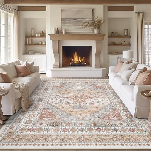 zesthome 9x12 Area Rugs,Stain Resistant Washable Rug,Ultra-Thin Rugs for Living Room,Bedroom,Non-Slip Backing Home Decor Large Area Rug (Orange,9'x12')