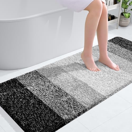 OLANLY Bathroom Runner Rugs 54x24, Extra Soft Absorbent Microfiber Bath Rugs, Rubber Backing, Quick Dry, Machine Washable Bath Mats for Bathroom Floor, Tub and Shower, Home Decor Accessories, Black