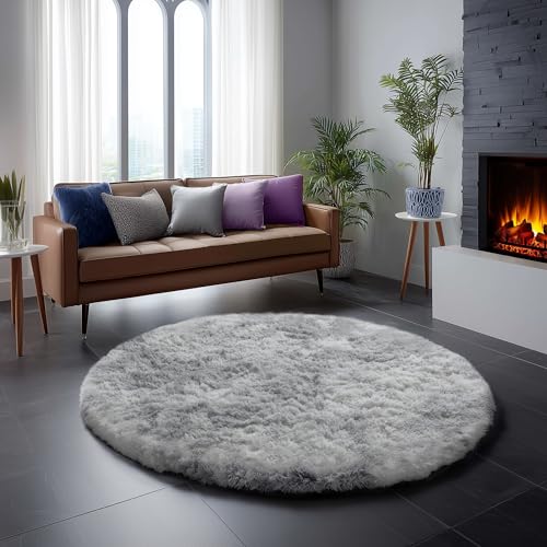 Amdrebio Tie-Dyed Light Grey Round Rug