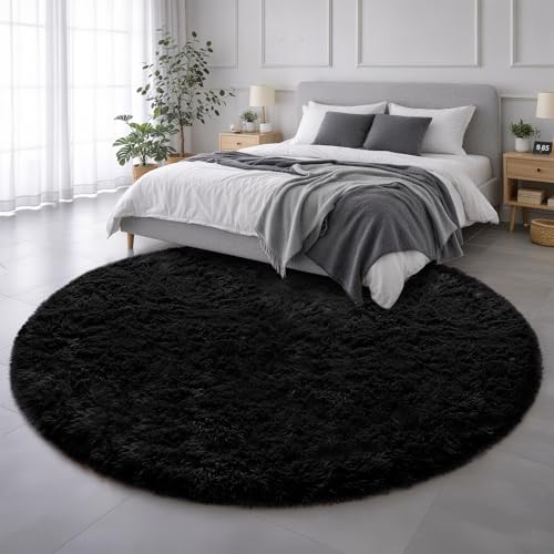 Amdrebio Black Round Rug 6Ft