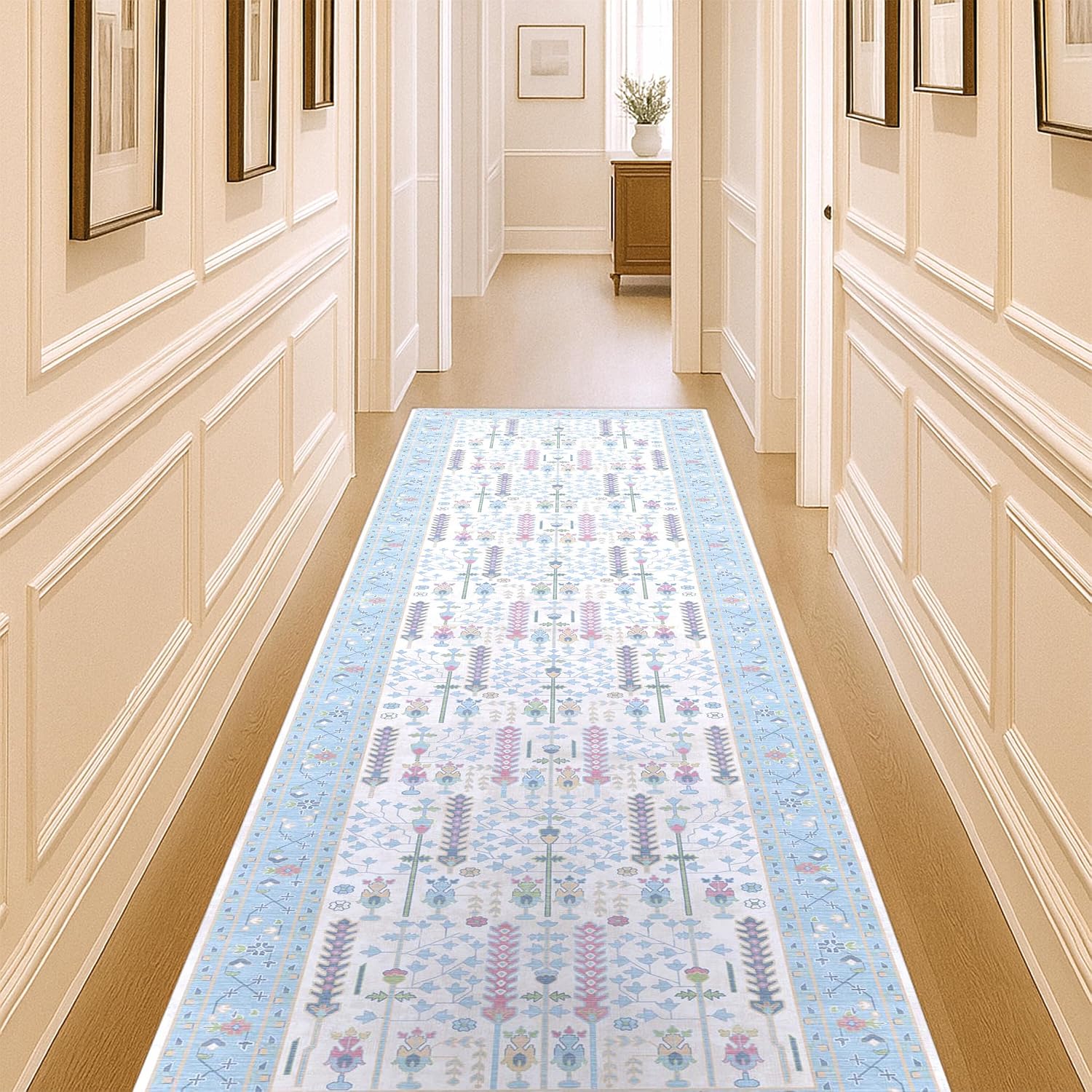 Cream Blue Oushak Runner