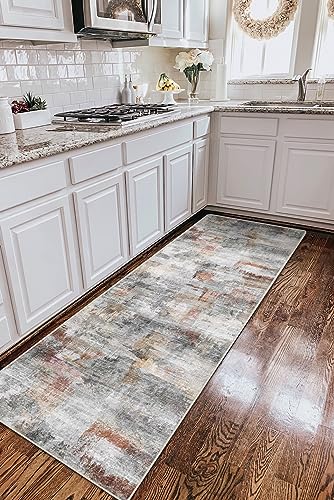 vivorug Grey Runner Rug 2x10 Machine Washable Rug with Non-Slip Backing, Ideal for Kitchen Hallway Entryway Laundry Room - Modern Abstract, Durable, Easy Clean, Low Pile Carpet Runner