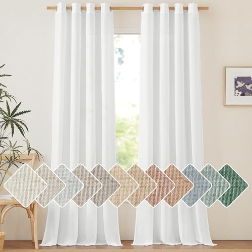 NICETOWN White Linen Curtains 108"